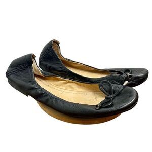 FRYE Ballet Flats Women’s Black CARSON Collapsible Bow Slip On Leather Size 10